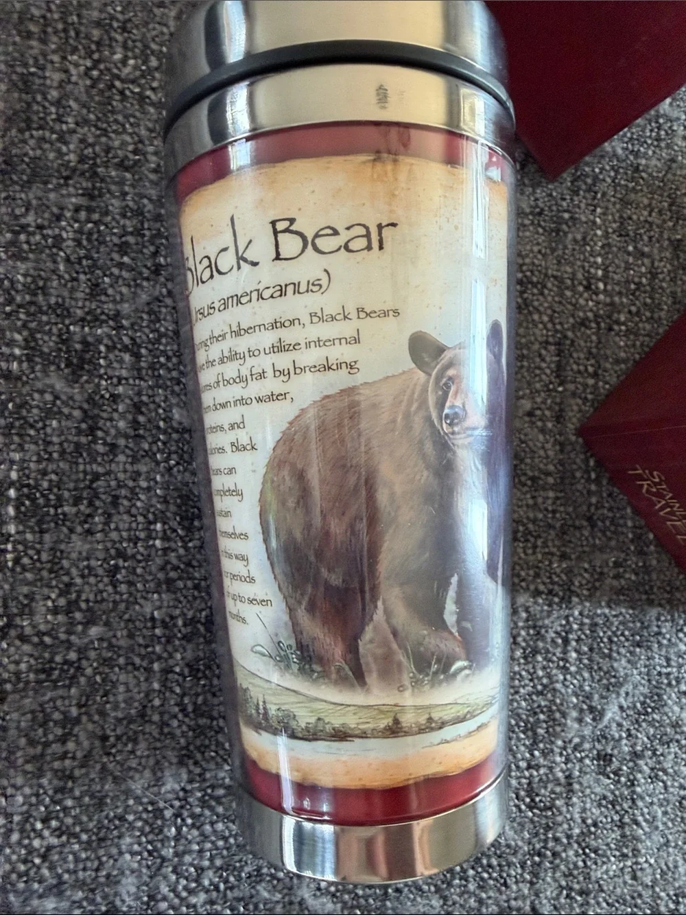 Black Bear Stainless Steel Travel Mug - Cream and Red